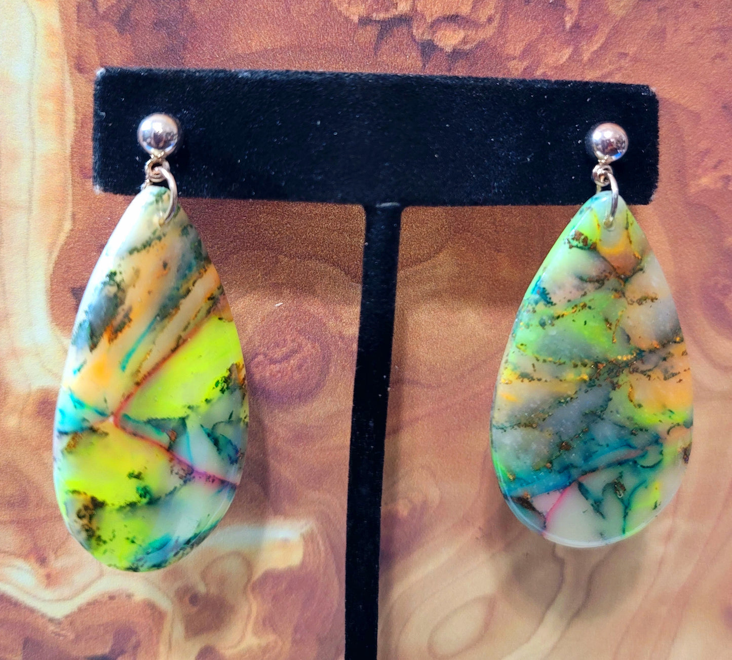 Milagros: Translucent Inked Polymer Clay Earrings: Teardrop Shape