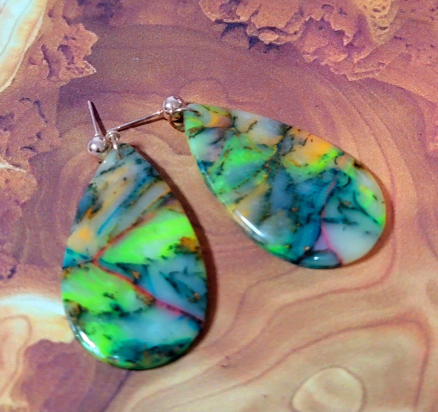 Milagros: Translucent Inked Polymer Clay Earrings: Teardrop Shape