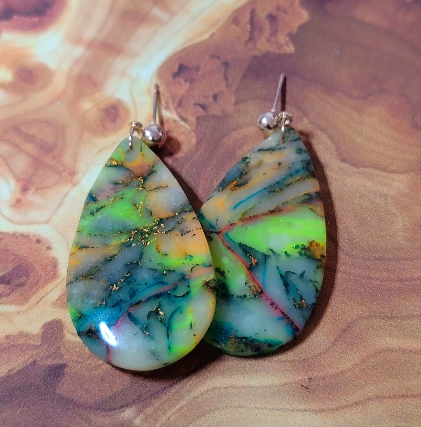 Milagros: Translucent Inked Polymer Clay Earrings: Teardrop Shape