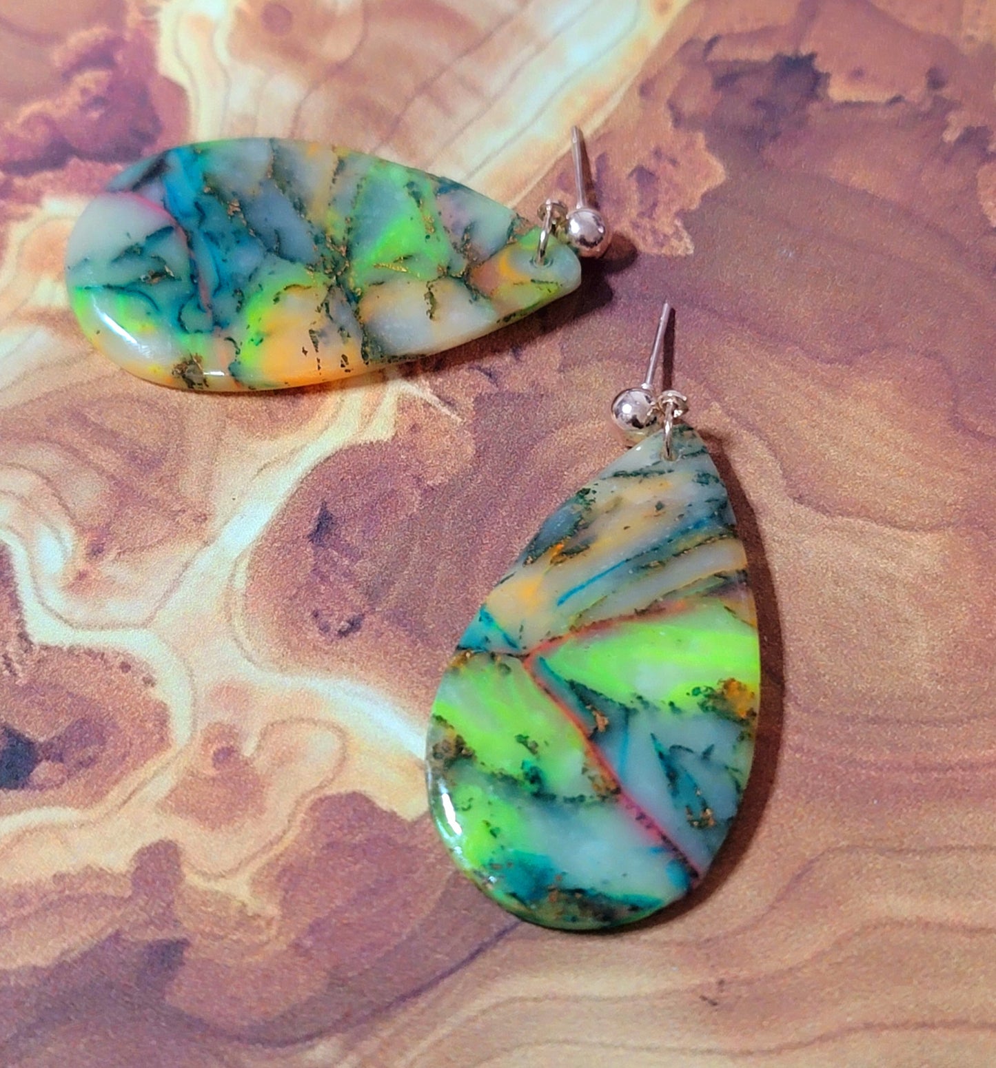 Milagros: Translucent Inked Polymer Clay Earrings: Teardrop Shape