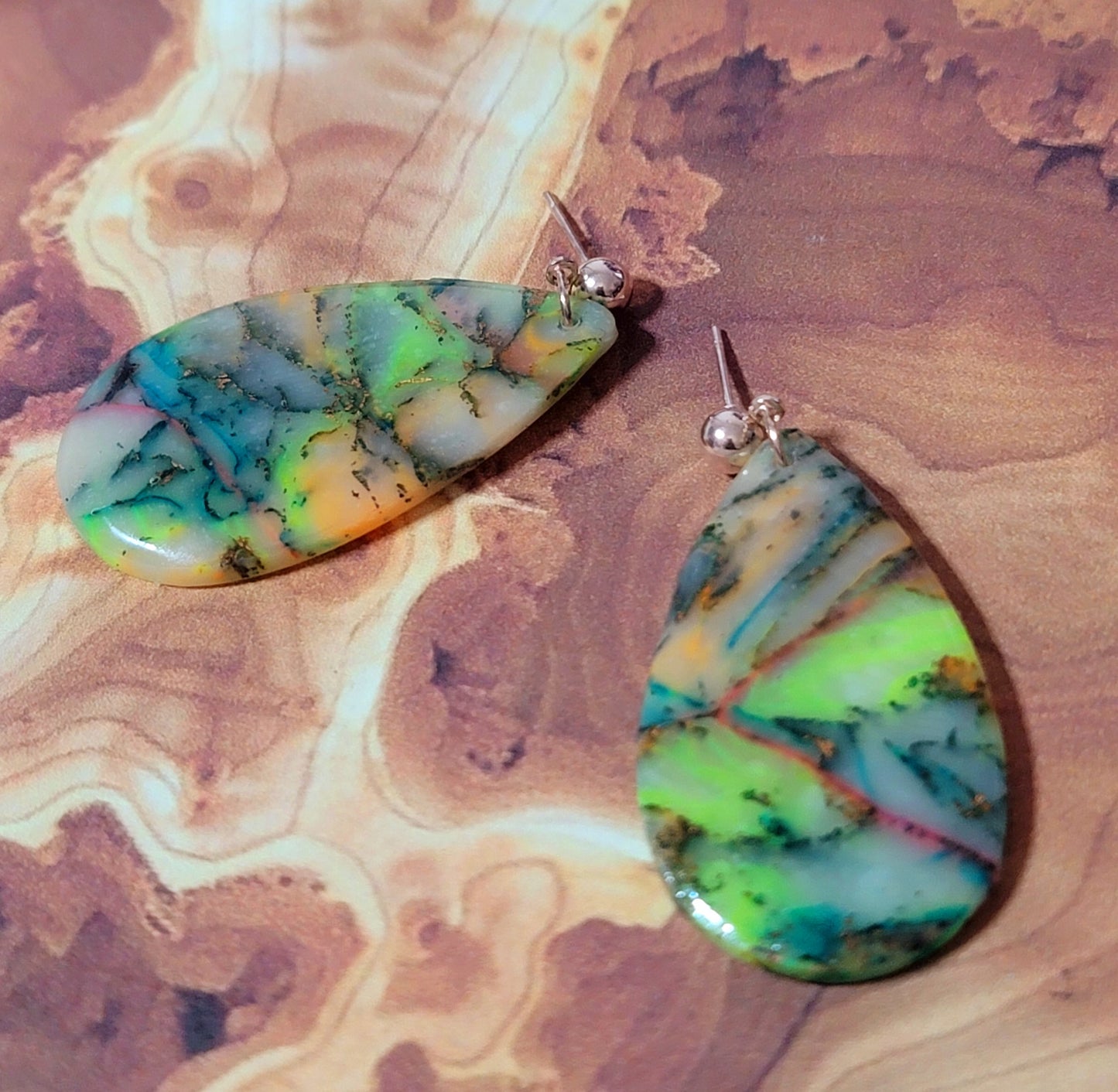 Milagros: Translucent Inked Polymer Clay Earrings: Teardrop Shape