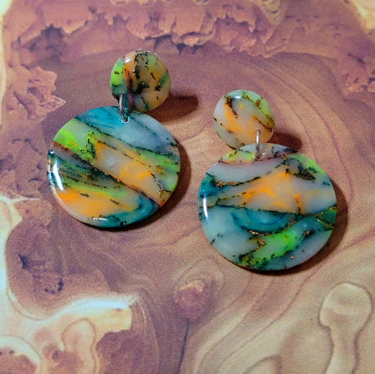 Consuelo: Translucent Inked Polymer Clay Earrings: Circle Shape