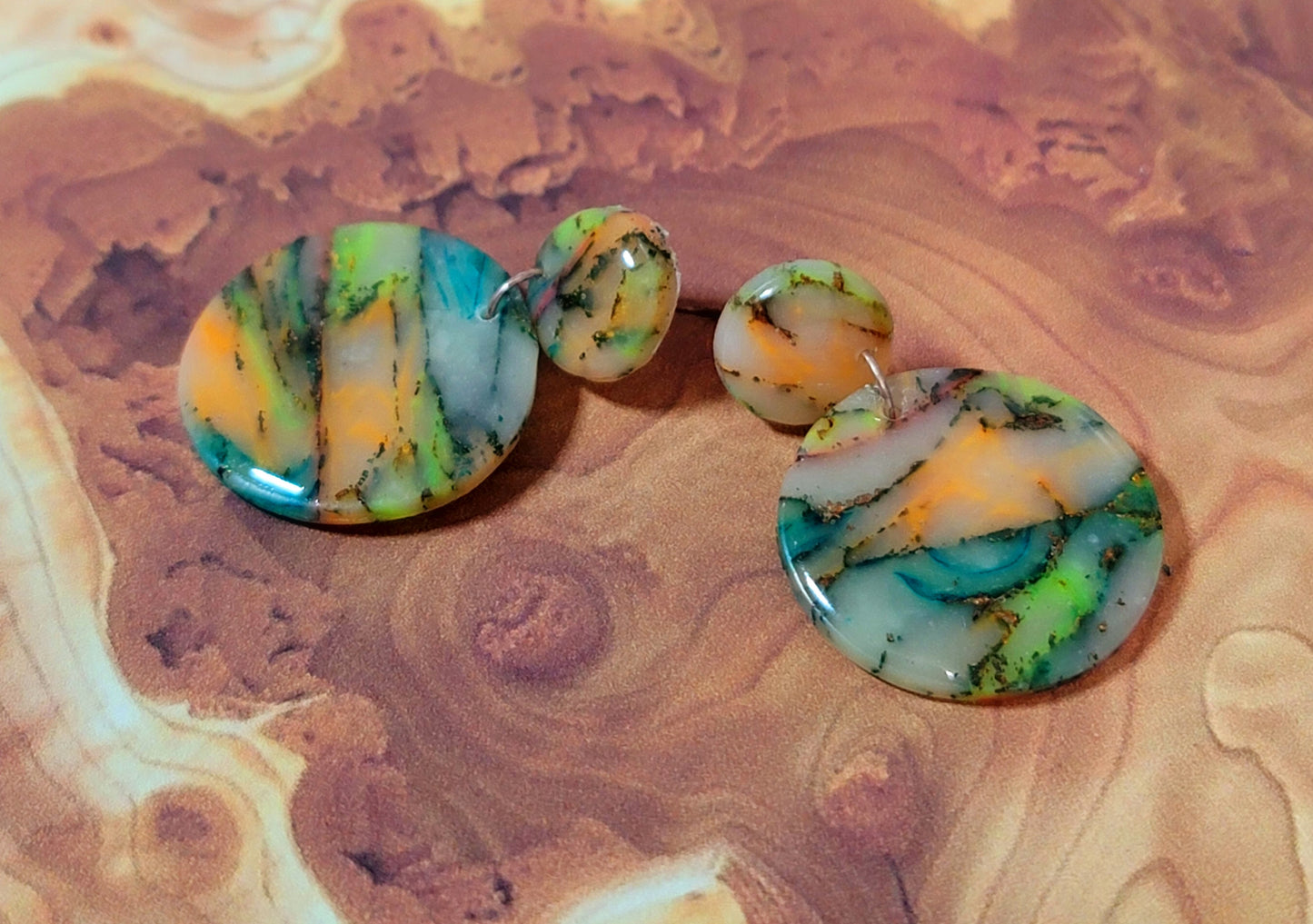 Consuelo: Translucent Inked Polymer Clay Earrings: Circle Shape