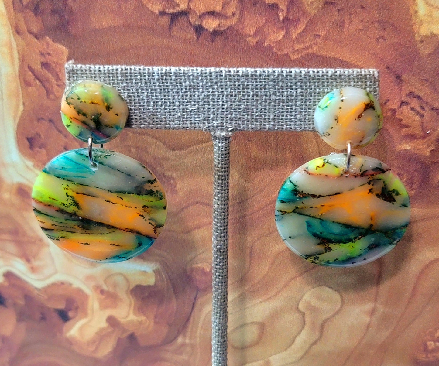 Consuelo: Translucent Inked Polymer Clay Earrings: Circle Shape