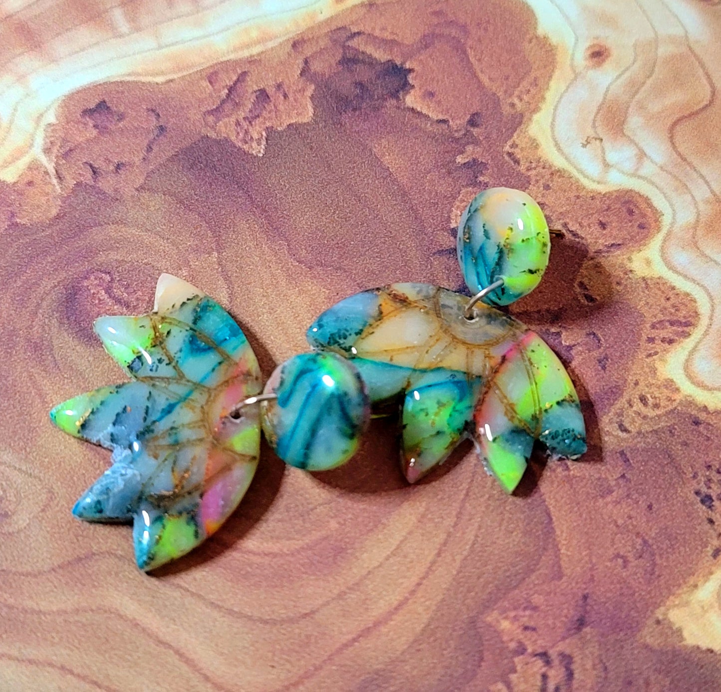 Yaneli: Translucent Inked Polymer Clay Earrings: Flower Shape