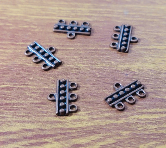 ESC-CH55: Antique Copper Three Hole Bar Chandelier Connector: 17x13mm [6pcs]