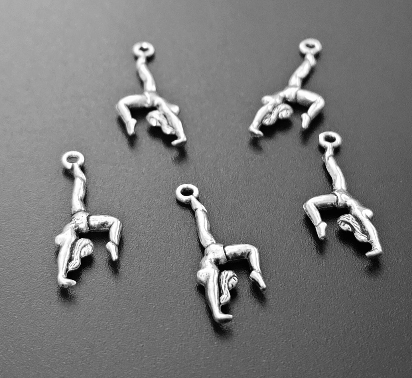 ESC-SA28: Antique Silver Gymnast Charm: 29x10mm
