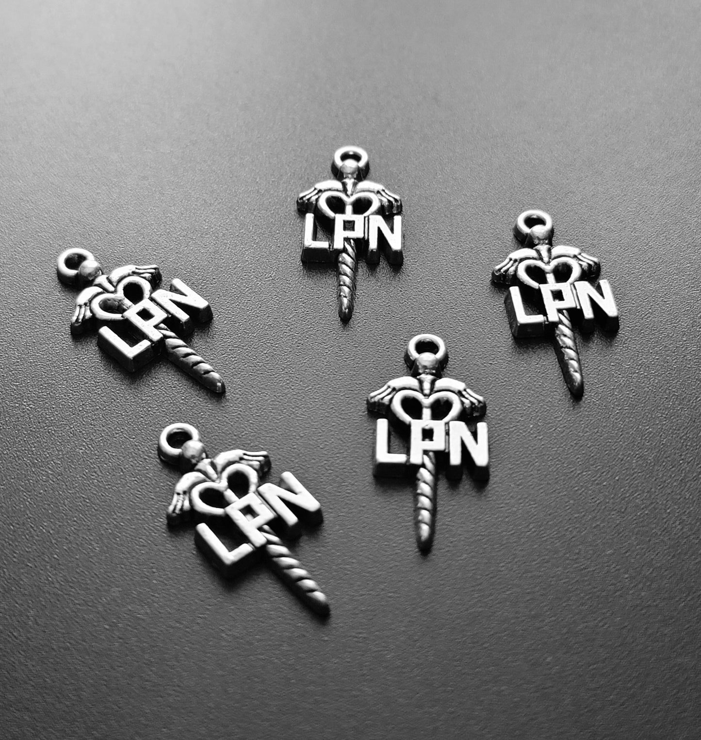 ESC-SA65: Antique Silver LPN Caduceus Symbol: 31x14mm [5pcs]