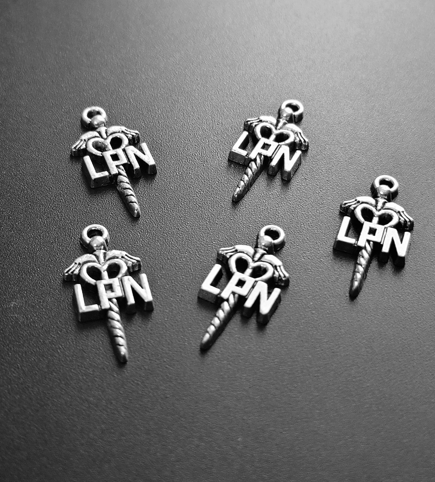 ESC-SA65: Antique Silver LPN Caduceus Symbol: 31x14mm [5pcs]