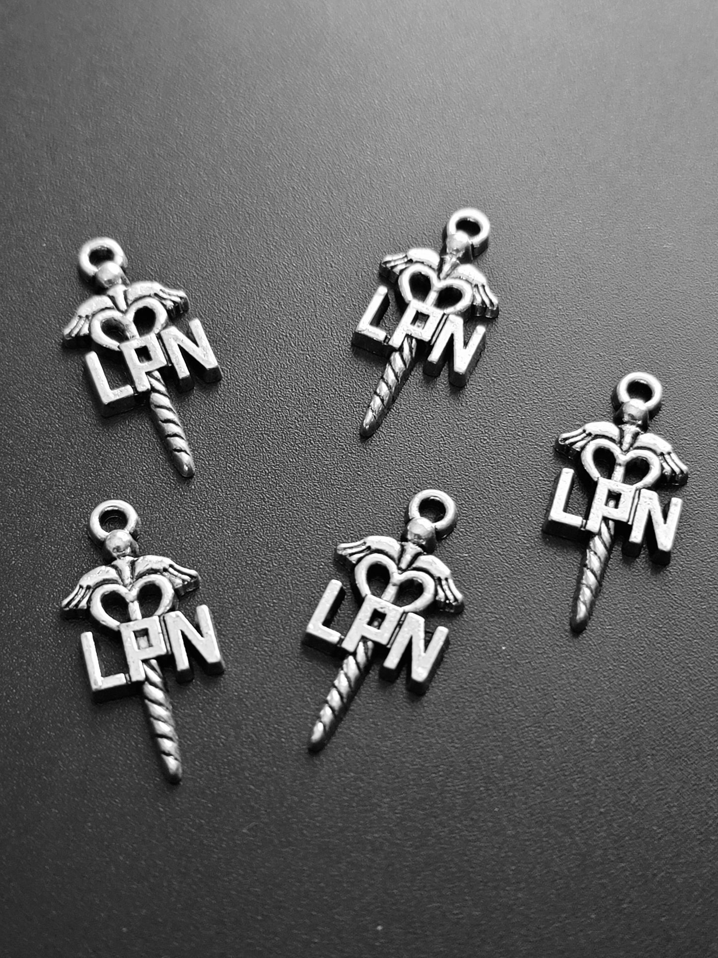 ESC-SA65: Antique Silver LPN Caduceus Symbol: 31x14mm [5pcs]