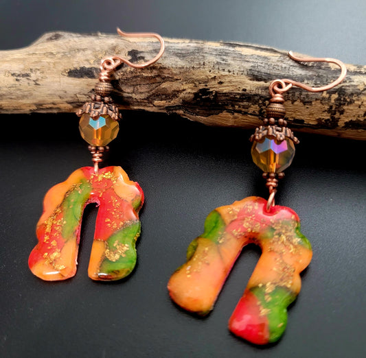 Paola: Translucent Polymer Clay with Orange and Green Clay Earrings