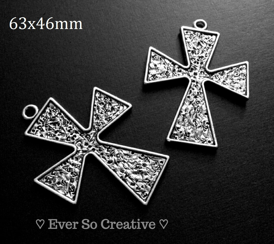 ESC-CR41: Antique Silver Cross Pendant: 63x46mm: 2pcs