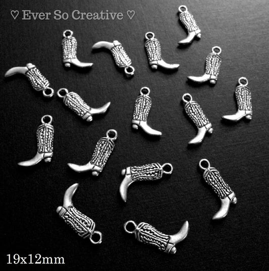 ESC-WC09: Antique Silver Small Double Side Flat Boot Charms: 19x12mm