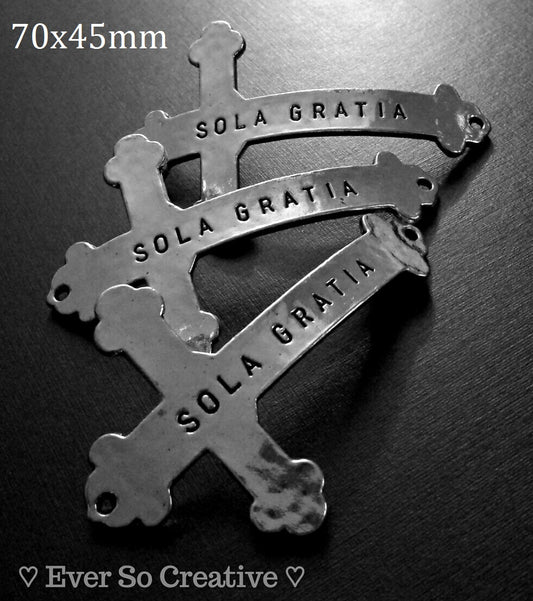 ESC-CR40: Silver Plated "Sola Gratia" Extra Large Cross Connector/Pendant: 70x45mm: 1pcs