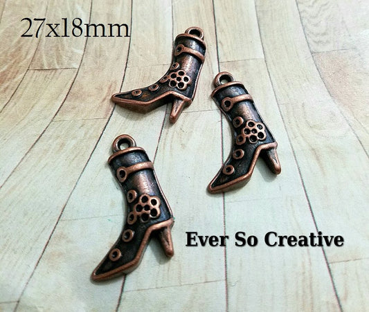 ESC-WC47: Antique Copper Flower Boot Pendants: 27x18mm