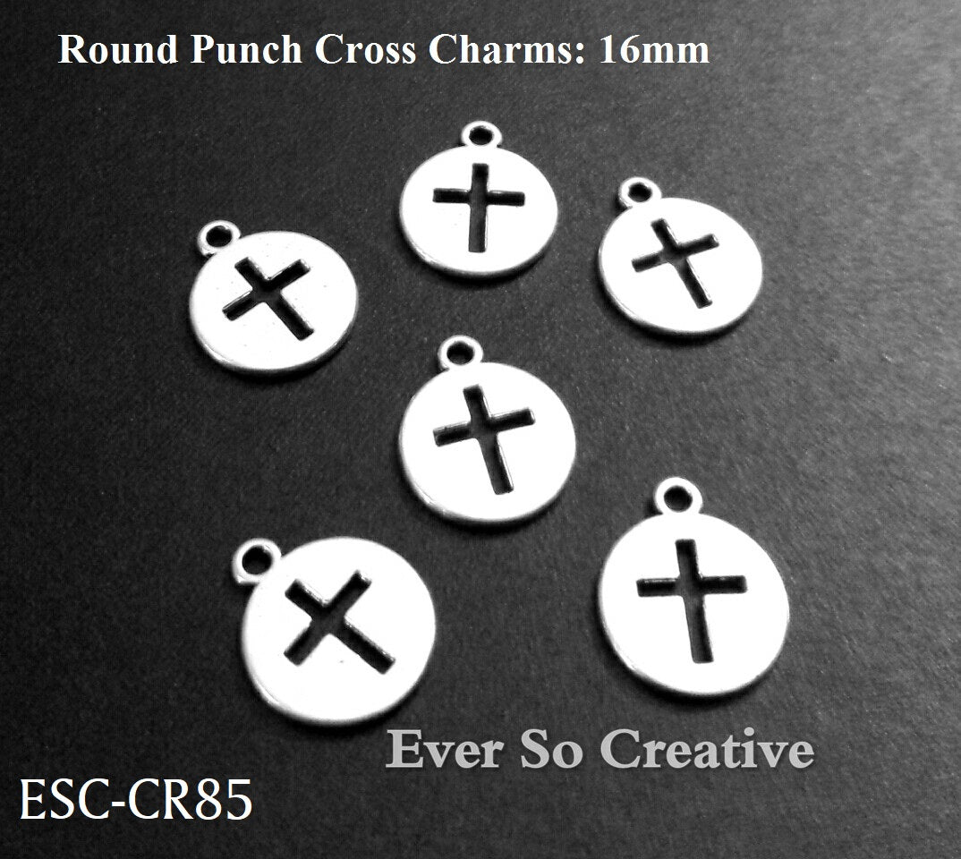 ESC-CR85: Antique Silver Punch Cross Coins: 16mm: 10pcs