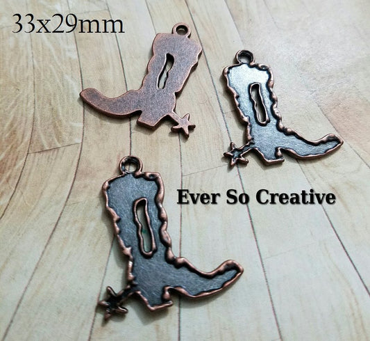 ESC-WC18: Antique Copper Rugged Edge Boot Pendants: 33x29mm