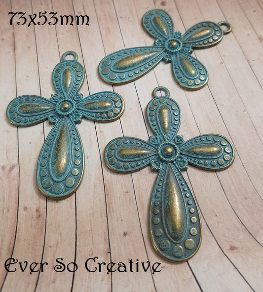 ESC-CR101: Patina   Ex. Large Cross Pendants: 73x53mm: 2pcs