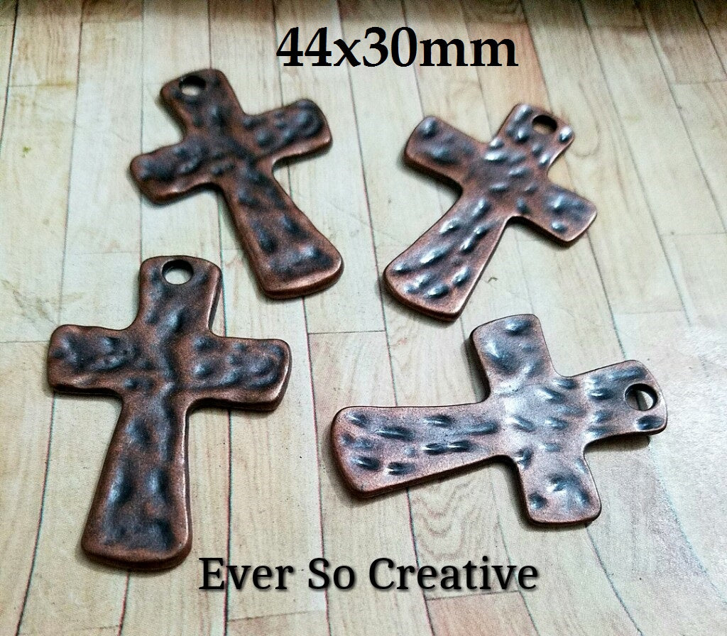 ESC-CR53: Antique Copper Hammered Cross Pendants: 44x30mm: 4pcs