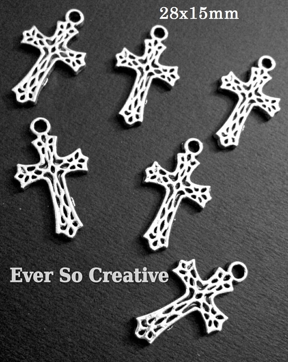 ESC-CR36: Antique Silver Skelton Cross  Pendants: 28x15mm: 10pcs