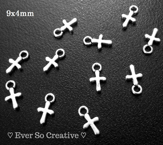 ESC-CR23: Antique Silver Tiny Cross Charms: 15pcs: 9x4mm