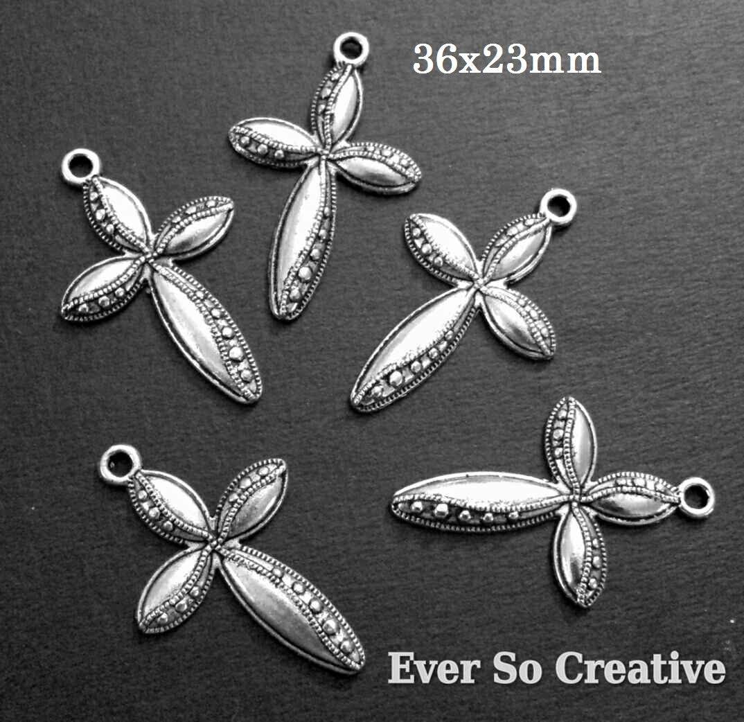 ESC-CR37: Antique Silver Ornate Cross Pendants: 36x23mm: 7pcs