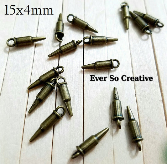 ESC-WC36: Antique Brass Bullet Charms: 15x4mm