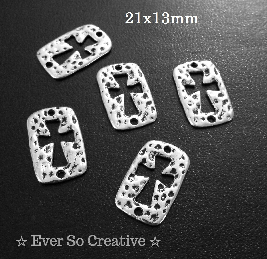 ESC-CR42: Antique Silver Square Punched Cross Charm/Connector: 21x13mm: 10pcs