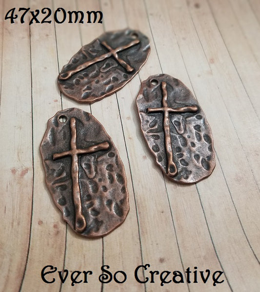 ESC-CR77: Antique Copper Embossed Cross Pendants: 47x20mm: 4pcs