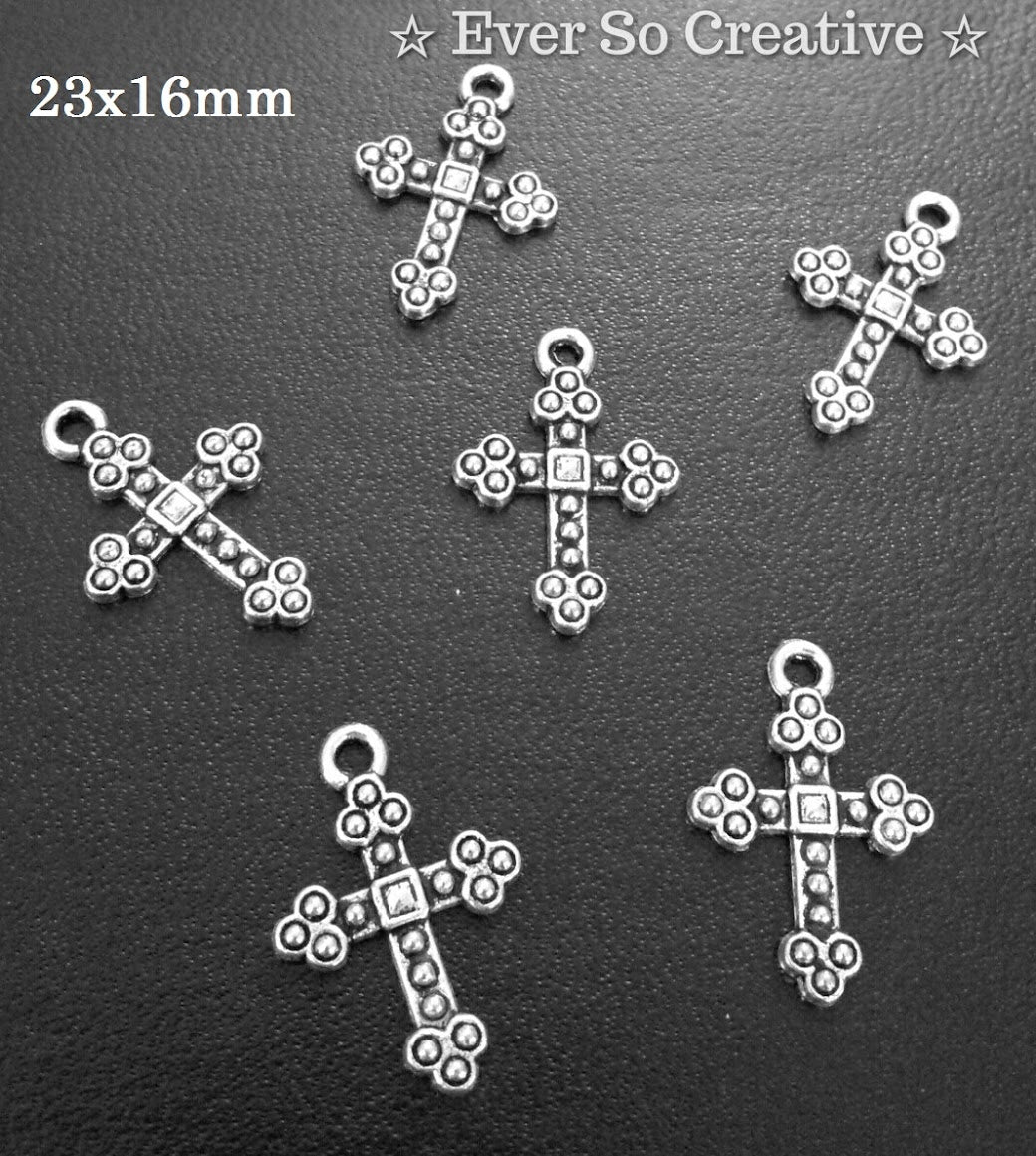 ESC-CR59: Antique Silver Cross Botonee Charm: 23x16mm: 10pcs