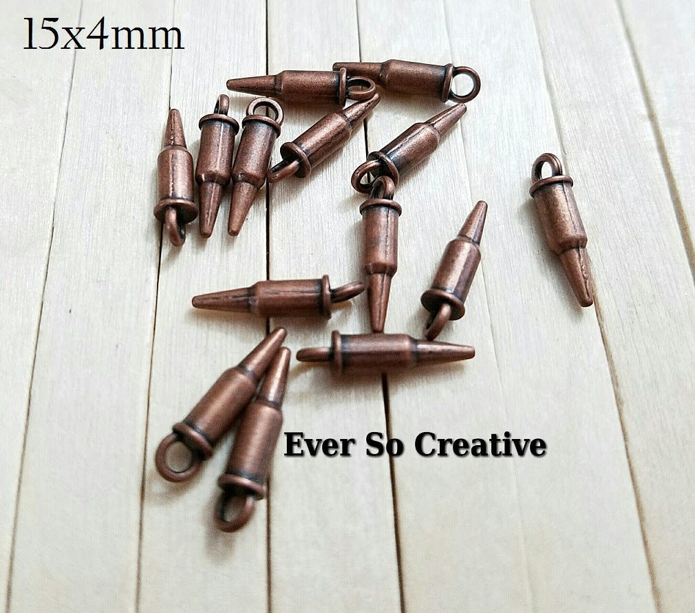 ESC-WC35: Antique Copper Bullet Charms: 15x4mm