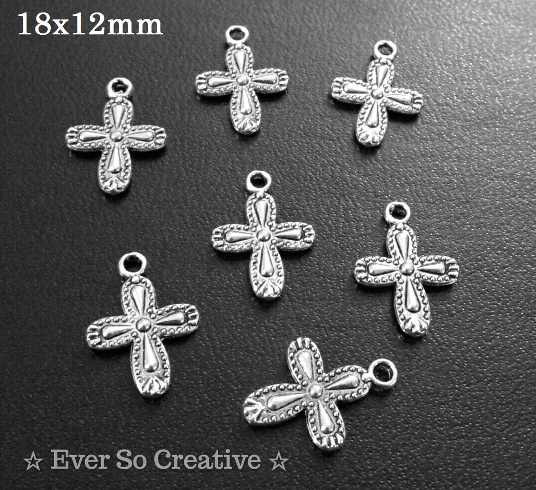 ESC-CR87: Antique Silver Ridge Cross Charms: 18x12mm: 12pcs