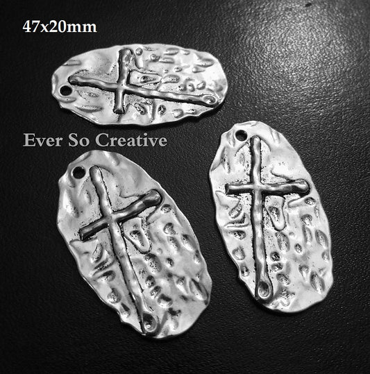 ESC-CR78: Antique Silver Embossed Cross Pendants: 47x20mm: 4pcs