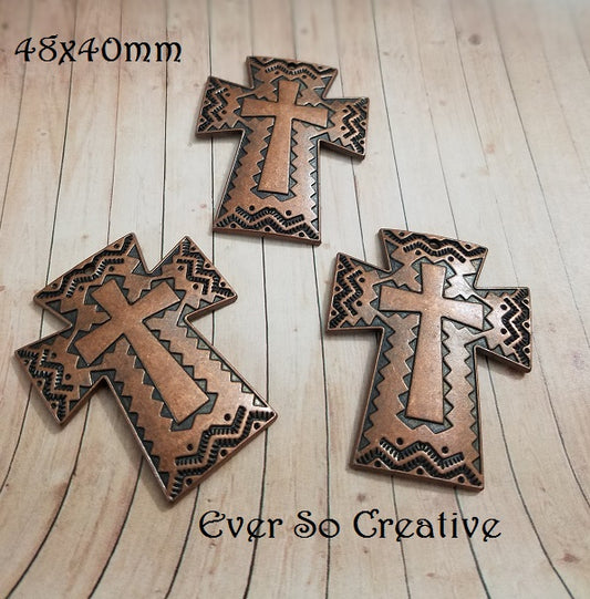 ESC-CR97: Antique Copper Hieroglyphic Cross Pendants: 48x40mm: 2pcs