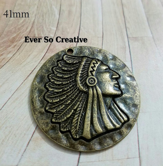 ESC-WC45: Antique Brass Indian Engraved Pendant: 41mm