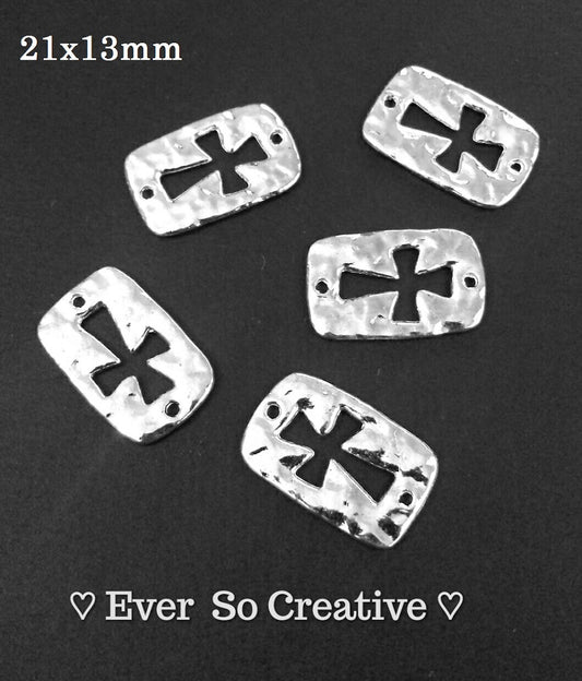 ESC-CR38: Silver Plated Square Punched Cross Charm/Connector: 21x13mm: 10pcs