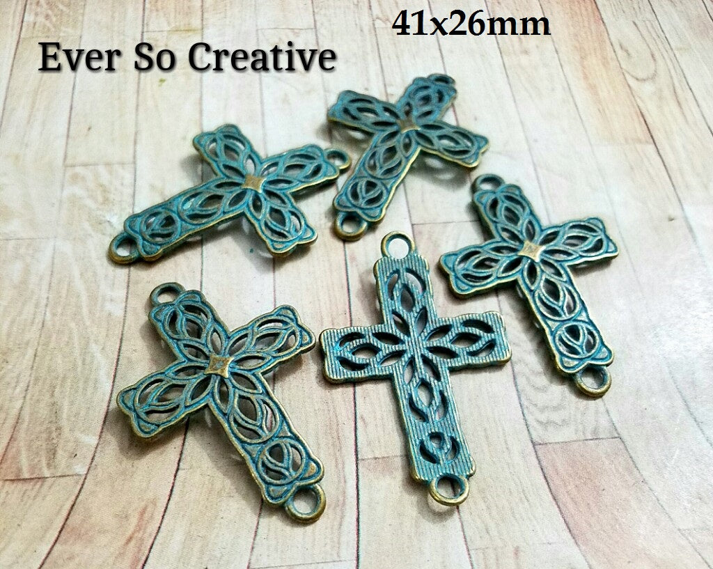 ESC-CR50: Patina Filigree Cross Connector/Pendants: 41x26mm: 5pcs