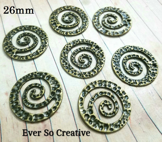 ESC-CN29: Antique Brass Flat Round Hammered Coiled Connectors: 262mm:4pcs