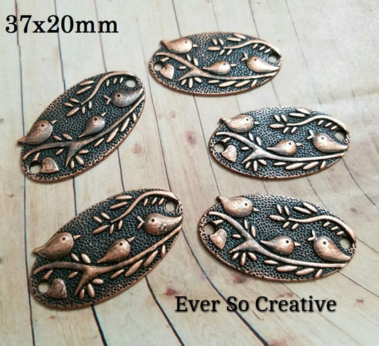 ESC-CN24: Antique Copper Chirping Birds on Branch Connector Link: 20x37mm: 4pcs