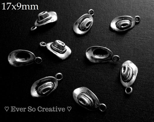 ESC-WC10: Antique Silver Small Cowgirl Hat Charms: 17x9mm