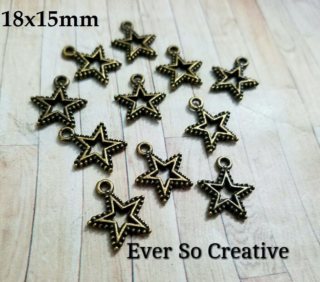 ESC-WC31: Antique Brass Rugged Star Charms: 18x15mm