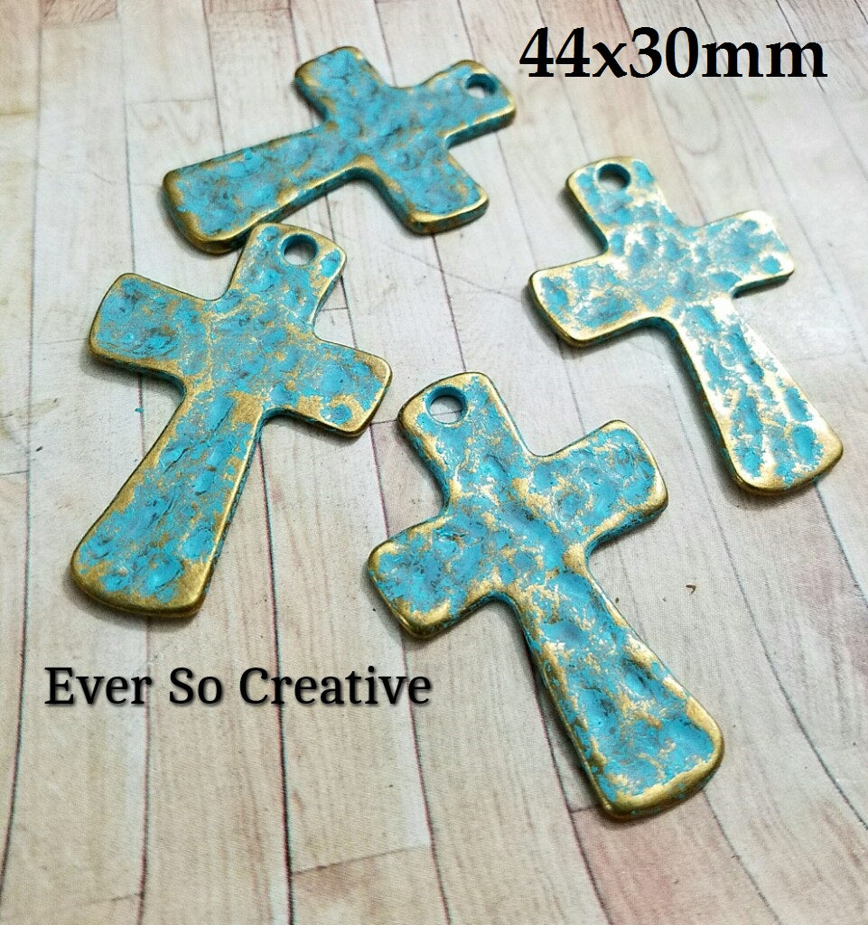 ESC-CR51: Hammed Patina Cross Pendants: 44x30mm: 4pcs