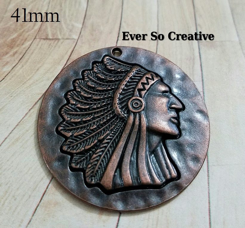 ESC-WC46: Antique Copper Indian Engraved Pendant: 41mm