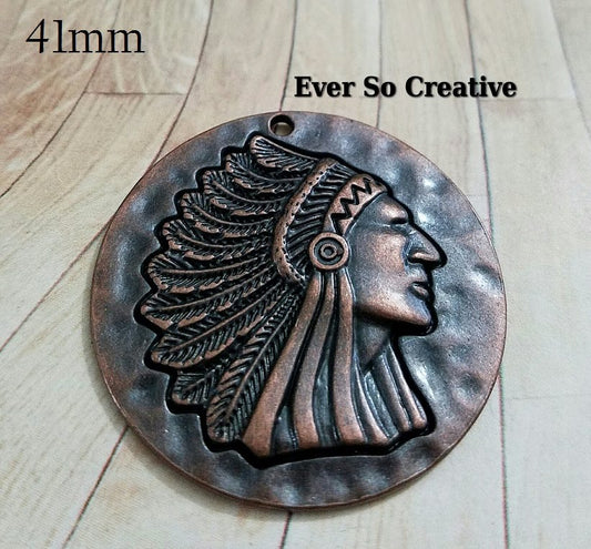 ESC-WC46: Antique Copper Indian Engraved Pendant: 41mm