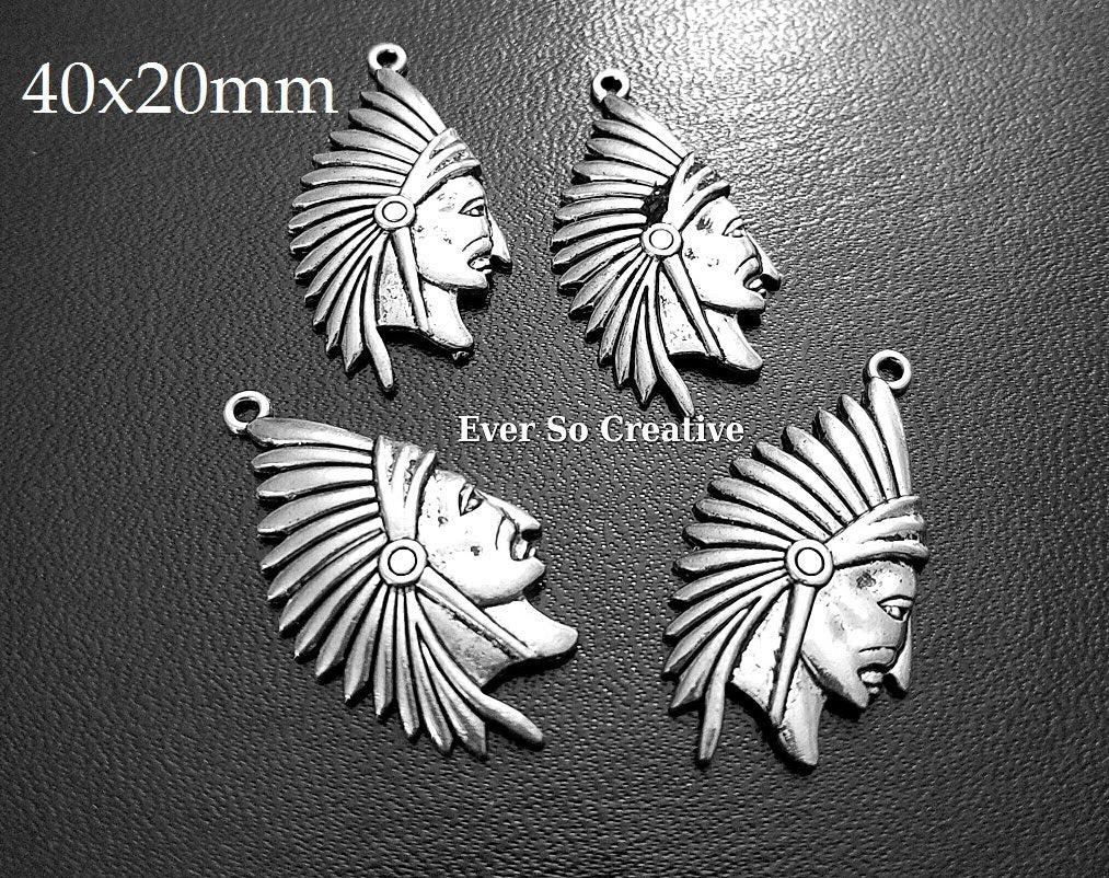 ESC-WC28: Antique Silver Feather Indian Pendants: 40x20mm