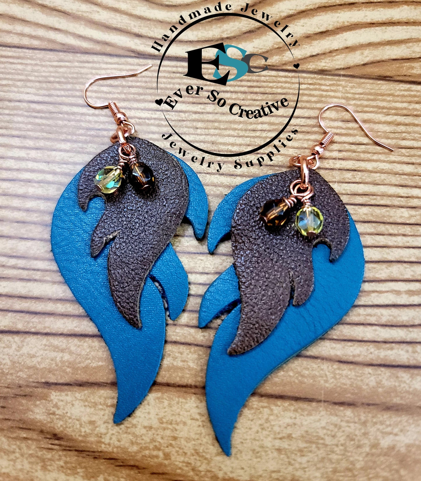 Genuine Blue and Brown Leather Wing Earrings