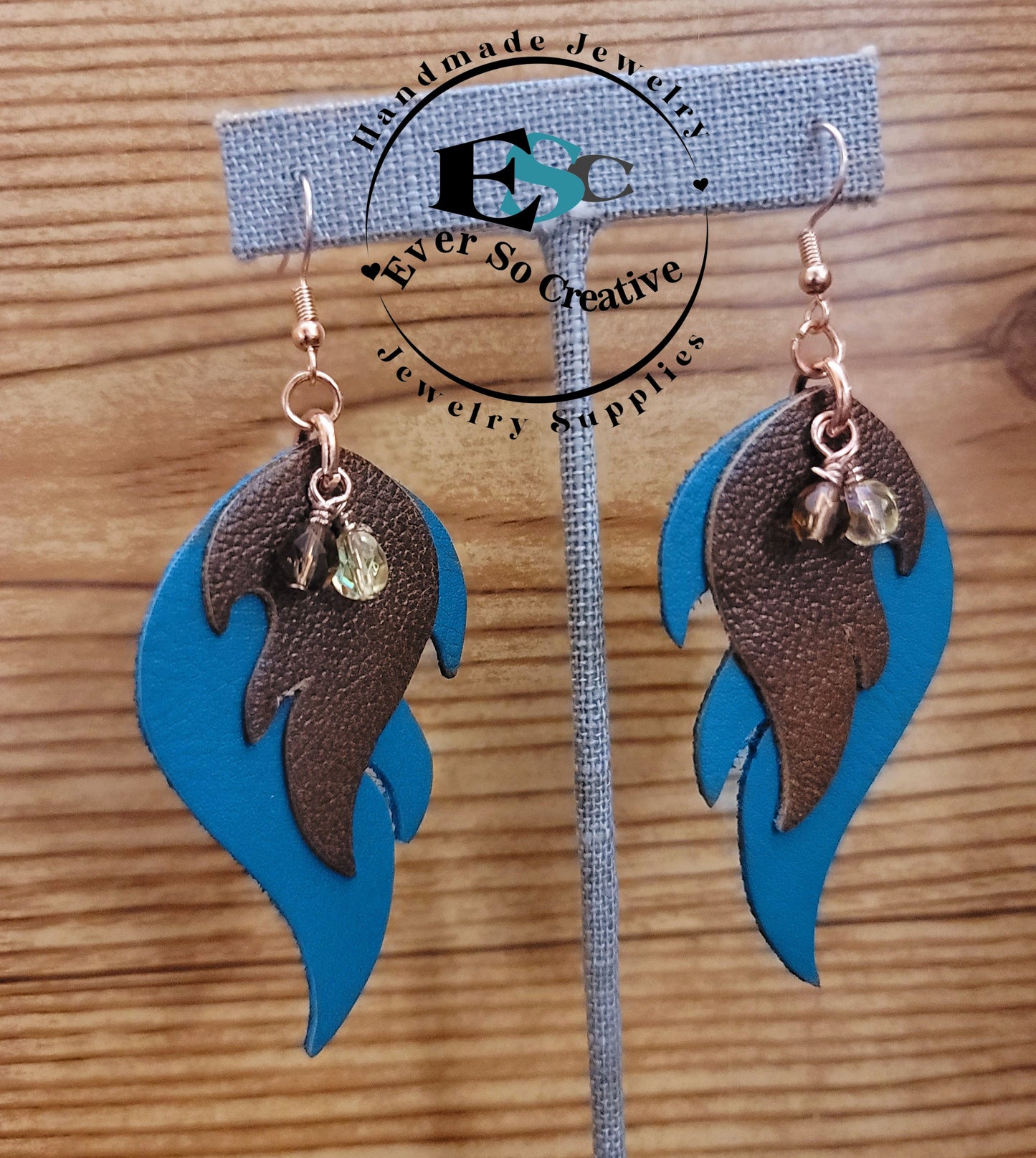 Genuine Blue and Brown Leather Wing Earrings