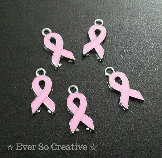 ESC-AWC04: Enamel Pink Ribbon Pendants: 12x18mm