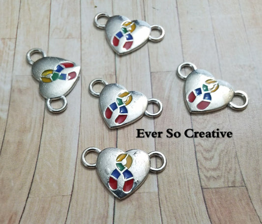 ESC-AWC05: Antique Silver Enamel Autisim Heart Connectors: 18x23mm