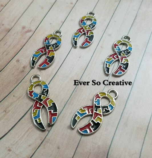 ESC-AWC06: Enamel Autisim Ribbon Charms/Pendants: 23mm